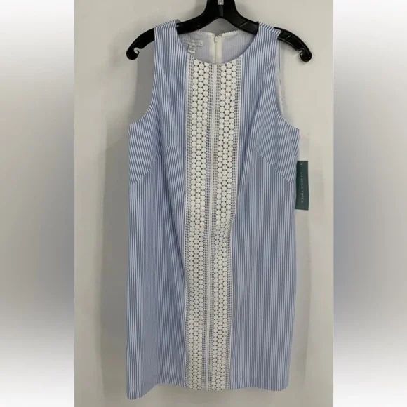 london times lace shift dress London Times Womens Lace Shift Dress Cream 3/4 Sleeve Stretch Sz 8